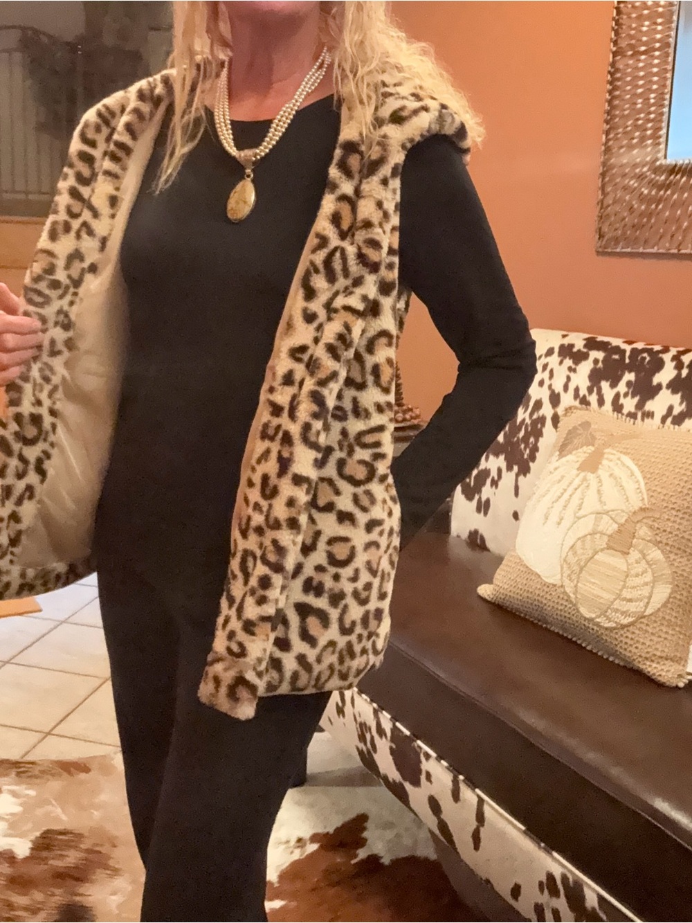 Women’s Leopard Faux Fur Hooded Vest